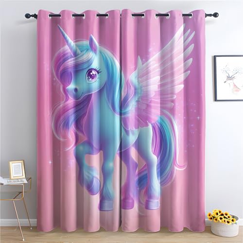 Luxfieo Einhorn Vorhänge Mädchen Cartoon Regenbogen Einhorn Vorhang Blickdicht Gardinen Verdunklungsvorhänge mit Ösen Thermovorhang für Wohnzimmer Schlafzimmer Fenster 2er Set H 160 x B 132 cm T#193 von Luxfieo
