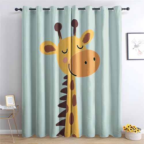 Luxfieo Giraffe Vorhänge Kinder Süße Cartoon Tiere Vorhang Blickdicht Gardinen Verdunklungsvorhänge mit Ösen Thermovorhang für Wohnzimmer Schlafzimmer Fenster Deko 2er Set H 160 x B 132 cm T#173 von Luxfieo