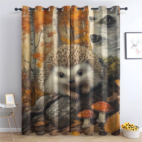 Luxfieo Igel Vorhänge Süße Waldtiere Vorhang Blickdicht Gardinen Verdunklungsvorhänge mit Ösen Thermovorhang für Wohnzimmer Schlafzimmer Kinderzimmer Fenster Deko 2er Set H 175 x B 140 cm von Luxfieo
