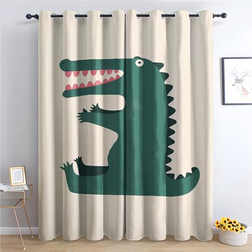 Luxfieo Krokodil Vorhänge Kinder Jungen Cartoon Tiere Vorhang Blickdicht Gardinen Verdunklungsvorhänge mit Ösen Thermovorhang für Wohnzimmer Schlafzimmer Fenster Deko 2er Set H 166 x B 75 cm T#335 von Luxfieo