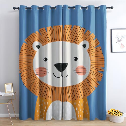 Luxfieo Löwe Vorhänge Kinder Jungen Cartoon Safari Tiere Vorhang Blickdicht Gardinen 137 cm Hoch Verdunklungsvorhänge mit Ösen Thermovorhang für Wohnzimmer Schlafzimmer Fenster Deko 2er Set T#302 von Luxfieo
