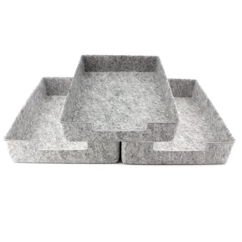 LUXflair 3er Set Filz Dokumentenablage DIN A4, Größe: 33,5x24,5x7cm, Graumeliert, stapelbares Design, abwischbare Oberfläche. Briefablage, Schreibtisch Organizer für Büro & Zuhause von Luxflair