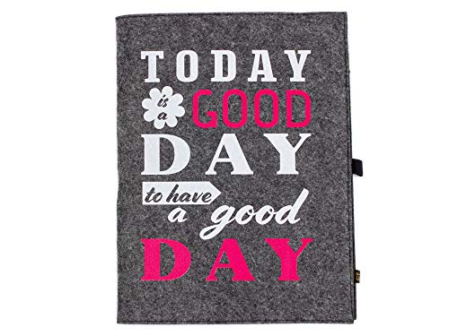 Edles Filz Notizbuch in dunkelgrau, A4 kariert 50 Seiten Notizblock mit Zitat/Spruch "Today is a good day..." von Luxflair