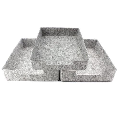 LUXflair 3er Set Filz Dokumentenablage DIN A4, Größe: 33,5x24,5x7cm, dunkelgrau, stapelbares Design, abwischbare Oberfläche. Briefablage, Schreibtisch Organizer für Büro & Zuhause von Luxflair