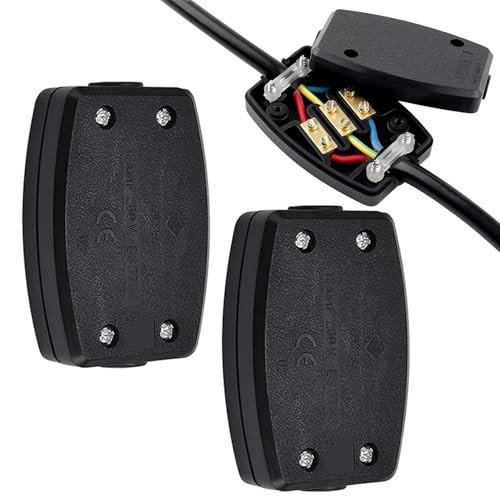 Elektrische Anschlussdose mit 3 Klemmen, Flexstecker, schwarz, 13 A, 250 V, Flex-Stecker für Außenbeleuchtung, elektrische Stromversorgung und Automobilverkabelung, 2 Stück von Luxiremi