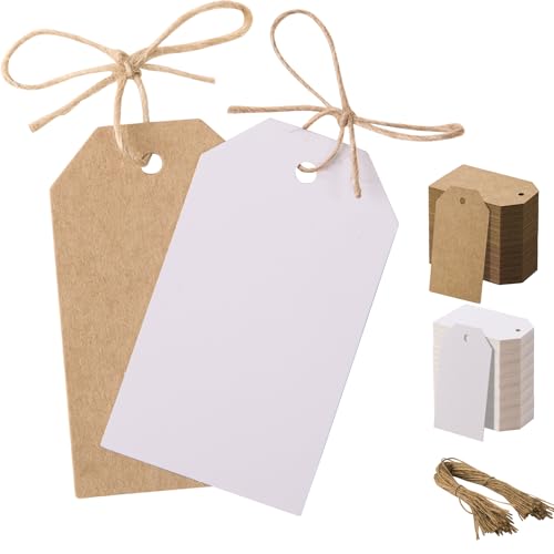Geschenkanhänger, braun, weiß, verstärkte Karte, Kleidung, Paket-Etiketten, zum Aufhängen, Geschenk-Schaukeltickets, Kraftpapier, zum Aufhängen, Preisetiketten, 100 Stück Geschenkanhänger, braun, weiß, verstärkte Karte, Kleidung, Paket-Etiketten, zum Aufhängen, Geschenk-Schaukeltickets, Kraftpapier, zum Aufhängen, Preisetiketten, 100 Stück von Luxiremi