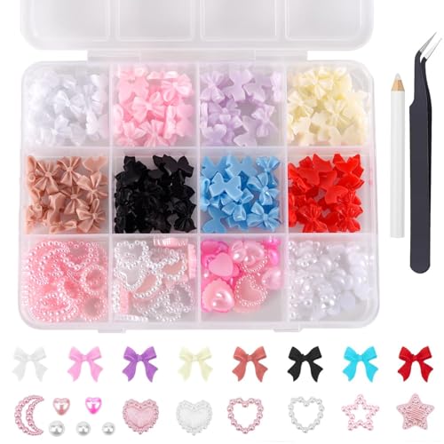 Pack 3D Nagel Charms, verschiedene Farbe Multi Formen Mix Bogen Nagel Charms niedliche Herz Stern Mond Perle Nagel Charms 3D bunte Schmetterling Charm Strass Zubehör für Frauen Nagel DIY Zubehör von Luxiremi