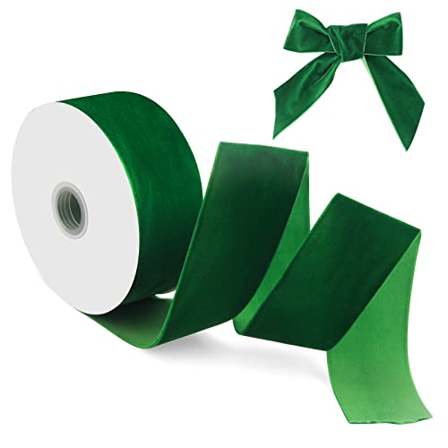 9,1 m breites weihnachtliches grünes Samtband, Luxiv 5,1 cm einseitiges Band zum Umwickeln, Satinband, dunkelgrünes Samtband, Dekoration, Weihnachten, Hochzeit, breites Samtband (grün) von Luxiv