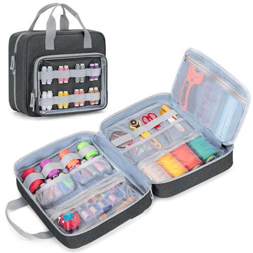 LUXJA Näh-Aufbewahrungs-Organizer mit offenem Folio-Design, Näh-Organizer-Tasche mit vielseitigen Taschen für Nähsets, Grau LUXJA Näh-Aufbewahrungs-Organizer mit offenem Folio-Design, Näh-Organizer-Tasche mit vielseitigen Taschen für Nähsets, Grau von Luxja
