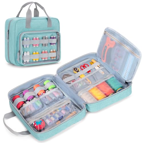 LUXJA Nähaufbewahrungs-Organizer mit offenem Folio-Design, Näh-Organizer-Tasche mit vielseitigen Taschen für Nähsets, Blau LUXJA Nähaufbewahrungs-Organizer mit offenem Folio-Design, Näh-Organizer-Tasche mit vielseitigen Taschen für Nähsets, Blau von Luxja