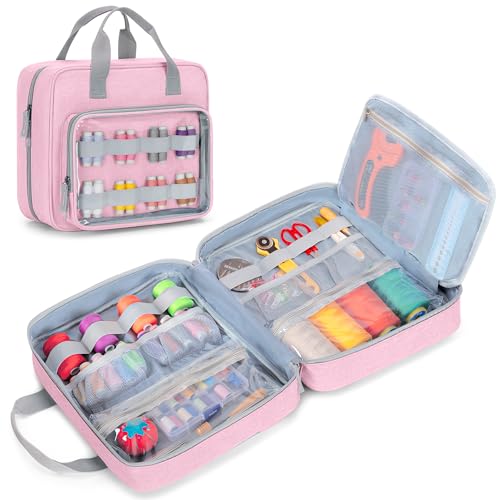LUXJA Nähaufbewahrungs-Organizer mit offenem Folio-Design, Näh-Organizer-Tasche mit vielseitigen Taschen für Nähsets, Rosa LUXJA Nähaufbewahrungs-Organizer mit offenem Folio-Design, Näh-Organizer-Tasche mit vielseitigen Taschen für Nähsets, Rosa von Luxja