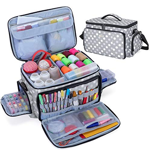 Luxja Nähset Aufbewahrung, Nähzubehör Tasche Organizer für Anfänger, Reisende, Tragetasche für Nähmaschine Zubehör und Nähzeuge, Grau Punkt Luxja Nähset Aufbewahrung, Nähzubehör Tasche Organizer für Anfänger, Reisende, Tragetasche für Nähmaschine Zubehör und Nähzeuge, Grau Punkt von Luxja