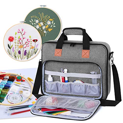 Luxja Tasche für Stickerei Set, Kreuzstich Zubehör Tasche, Stickerei Tasche für Stickrahmen, Farbfäden, Stickgarn und andere Stickerei kit, Grau von Luxja