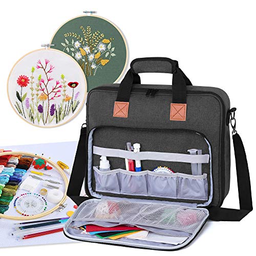 Luxja Tasche für Stickerei Set, Kreuzstich Zubehör Tasche, Stickerei Tasche für Stickrahmen, Farbfäden, Stickgarn und andere Stickerei kit, Schwarz von Luxja