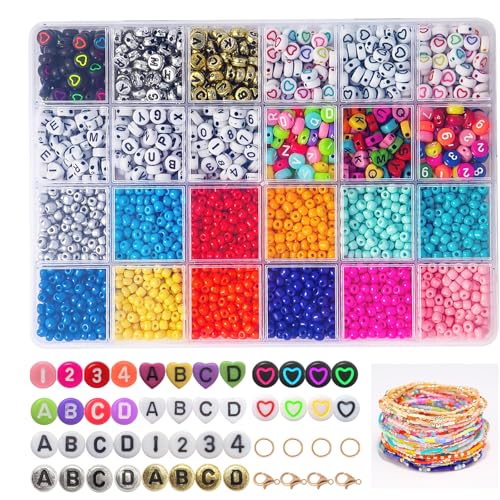 2160 Stück 4mm Perlen für Armbänder Armband Set Selber Machen mit Perlen Buchstaben A-Z Buchstaben Perlen Set,Rund Buchstaben Perlen für Auffädeln Erwachsener zu Partys, Feiertage, Geburtstage usw von Luxoraiova