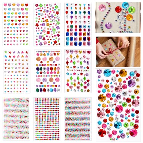2500 Stück Glitzersteine Selbstklebend, Bunte Strasssteine Selbstklebend in Verschiedenen Formen & Größen, Glitzer Sticker zum Basteln, für Gesicht Körper Nägel Handwerke Fotorahmen und Grußkarten 2500 Stück Glitzersteine Selbstklebend, Bunte Strasssteine Selbstklebend in Verschiedenen Formen & Größen, Glitzer Sticker zum Basteln, für Gesicht Körper Nägel Handwerke Fotorahmen und Grußkarten von Luxoraiova