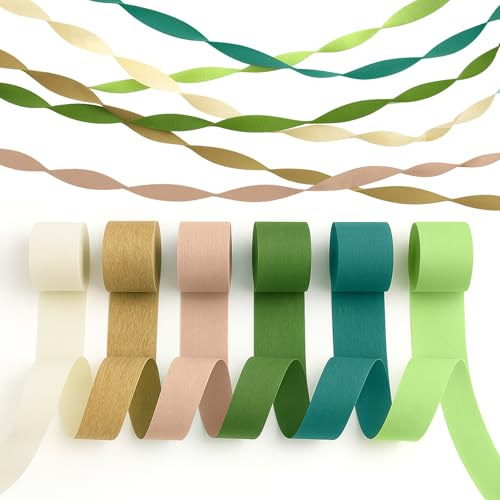 Hochzeitsdekorationen Partydekorationen, 6 Rollen krepppapier Grün Gold Khaki Krepppapier Luftschlangen für für Boho BrautParty, Bachelorette, BabyParty Jahrestag Hintergrund Dekorationen von Luxoraiova