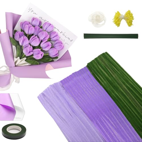 Luxoraiova 300 Stück Pfeifenreiniger Blumen Set, Lila Tulip Bouquet Pfeifenreiniger Set 3 Farben Pipe Cleaner with 20 Grünen Blumenstäben, Klebeband, Blumenpapier, Geschenkband& Blütenstempeln Luxoraiova 300 Stück Pfeifenreiniger Blumen Set, Lila Tulip Bouquet Pfeifenreiniger Set 3 Farben Pipe Cleaner with 20 Grünen Blumenstäben, Klebeband, Blumenpapier, Geschenkband& Blütenstempeln von Luxoraiova