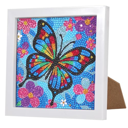 Luxoraiova Diamond Painting Kinder mit Rahmen – 5D Schmetterling DIY Set ab 8 Jahre, Diamant Painting Mädchen, Malen nach Zahlen Bastelset mit Bild, Kreative Diamant Bilder für Home Deko (15x15 cm) von Luxoraiova