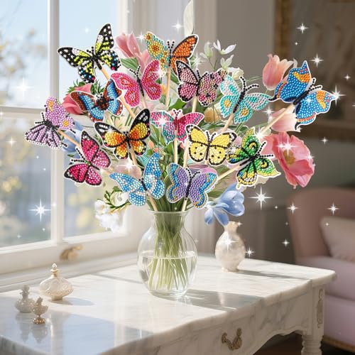Luxoraiova Diamond Painting Schmetterling 15 Stück, DIY Diamant Painting Bilder für Kinder & Erwachsene – Frühling Deko zum Basteln für Garten, Balkon & Innenräume, Kreatives Geschenkset von Luxoraiova