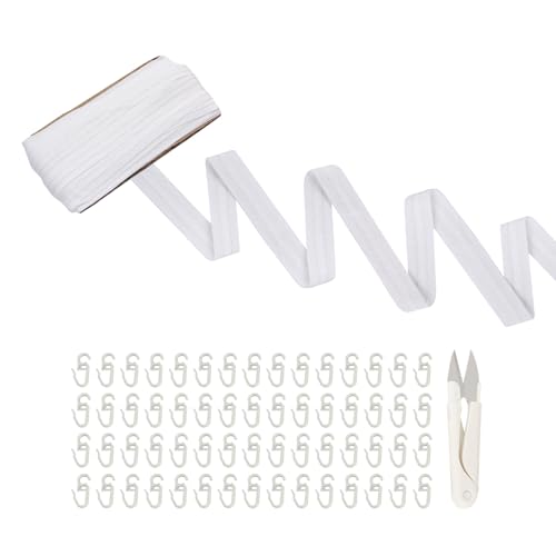 Luxoraiova Gardinenband Kräuselband 30M X 2.7CM Gardinenband zum Aufbügeln Vorhangband zum Aufnähen mit 60 Stücke Vorhanghaken und 1 Stücke Schere Gardinen Zubehör von Luxoraiova