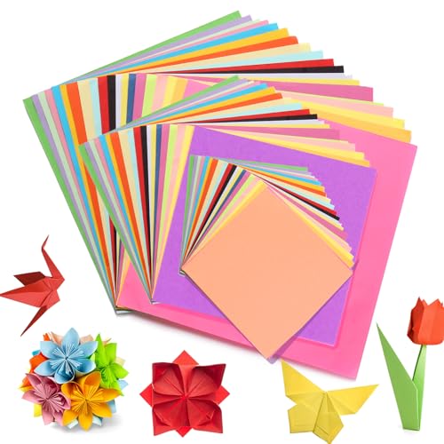 Luxoraiova Origami Papier 300 Blatt Doppelseitiges, farbiges 20x20 & 15x15 & 10x10CM, Quadratisch, 70g/m² Bastelpapier für Kinder und Erwachsene DIY Bastelprojekte (20 Farben) von Luxoraiova