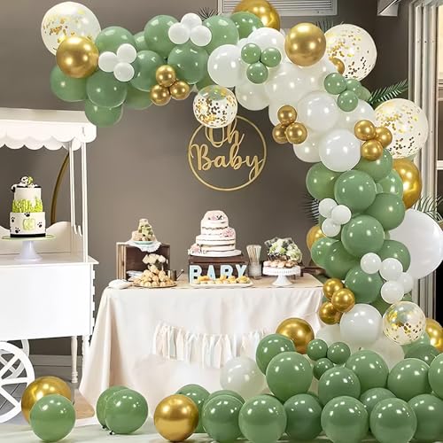 Sage Grün Luftballon Girlanden Set, 102 Stück, Gold und Olivgrün Ballons für Geburtstag, Hochzeit, Baby Shower von Luxoraiova