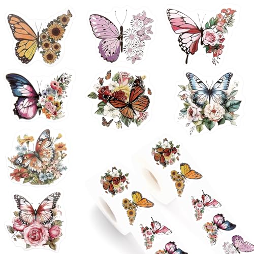 Schmetterling Sticker, 1000 Stück Belohnungssticker für Kinder, 8 Designs Blumen & Schmetterlinge, Süße selbstklebende dekorative Aufkleber für Sammelalben, Umschläge, Bastelspaß Butterfly stickers Schmetterling Sticker, 1000 Stück Belohnungssticker für Kinder, 8 Designs Blumen & Schmetterlinge, Süße selbstklebende dekorative Aufkleber für Sammelalben, Umschläge, Bastelspaß Butterfly stickers von Luxoraiova