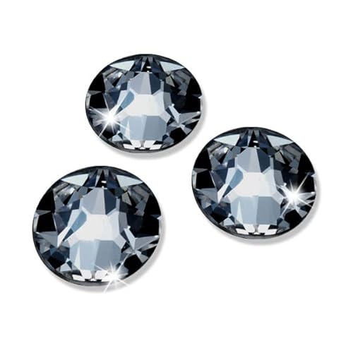 10 Stück Swarovski® Kristalle zum Aufkleben, Farbe Crystal Silver Night, SS34 (Ø ca. 7,1 mm) + 1 Stück Positionierstrip von Luxoria
