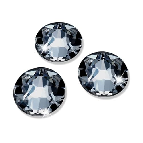 10 Stück Swarovski® Kristalle zum Aufkleben, Farbe Crystal Silver Night, SS34 (Ø ca. 7,1 mm) + 1 Stück Positionierstrip von Luxoria