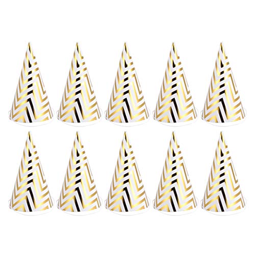 Luxshiny 10 Stück Kindergeburtstags Partyhüte Goldene Dreieckshüte mit Wellenstreifen Dekorative für Unvergessliche Feiern von Luxshiny