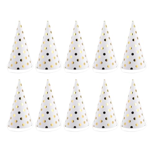 Luxshiny 10 Stück Pack Kindergeburtstag Partyhüte aus Papier mit Goldenem Streifen und Punkten Dekorative Dreiecks Hüte für Unvergessliche Feiern und Foto Requisiten von Luxshiny