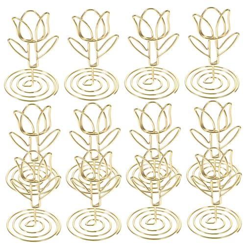 Luxshiny 10Stücke Tulpenform Foto Clip Halter aus Karten und Menühalter für Hochzeiten Tischdekoration und Veranstaltungen Goldene Tischkartenständer von Luxshiny