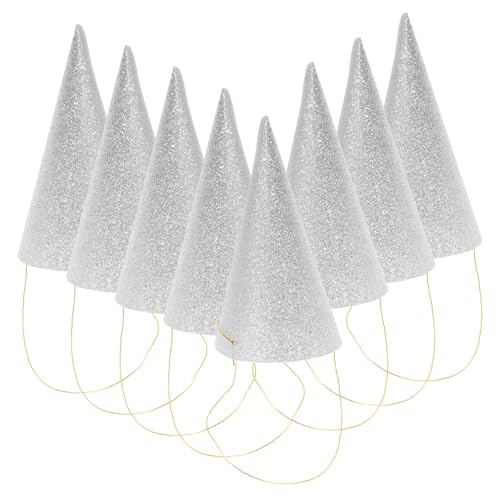 Luxshiny 12 Stück Glitzer Kegelhüte für Geburtstagsfeiern Triangel Partyhüte für Erwachsene Silber mit Langen Bändern zur Sicheren Befestigung für Hochzeiten Babypartys von Luxshiny
