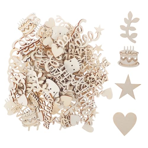 Luxshiny 150 Stück Geburtstagstortenholzscheiben Holzschmuck für das Kunsthandwerk Mini-Holzverzierungen Holzscheiben zum Basteln Holzausschnitte Holzkuchen hölzern Beige von Luxshiny