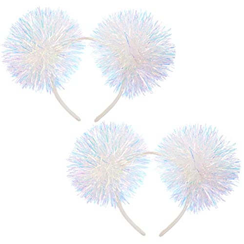 Luxshiny 2 STÜCK Glitzernde Haarreifen mit Pompons Festliches Haarschmuck Accessoire für Partys Feiern und Cosplay Weiß von Luxshiny