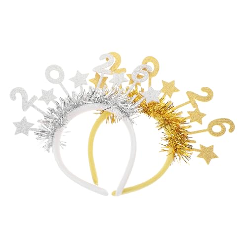 Luxshiny 2 Stück Glitzer-silvester-stirnband: Glitzerndes Silvester-haarband, Festliches 2026-stern-kopfstück Für Frauen Und Mädchen – Party-zubehör Für Urlaubsjubel, Foto-requisiten von Luxshiny