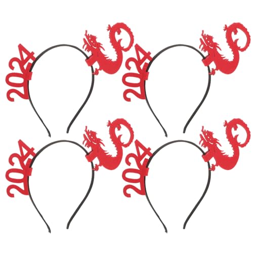 Luxshiny 4 Stück 2024 Jahr Des Drachen-stirnbandes Chinesische Urlaubsstirnband Haarband Für Die Neujahrsparty Neujahrs-haarreifen 2024 Stirnband Kleidung Plastik Rot Glitzerpulver Kind von Luxshiny
