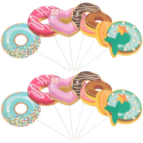 Luxshiny 24 Stück Donut-Cupcake-Topper Donut-Cupcake-Picks Papier-Cupcake-Einsatz Süßes Thema Kuchendekoration Babyparty Dessert-Topper Für Kindergeburtstagsparty-Zubehör von Luxshiny
