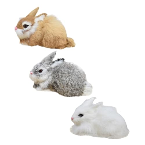 Luxshiny 3 Stücke Plüsch Hasen Figuren Deko Realistische Kaninchen Ornamente für Tisch Heimdekoration Leicht und Robust für Fotos von Luxshiny