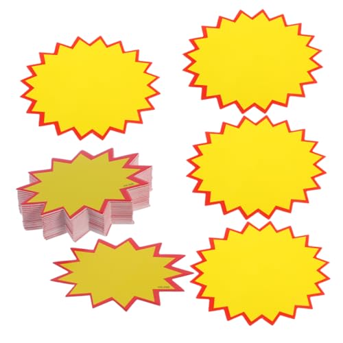 Luxshiny 300 Stück Tag löschen Flohmarkt-Etiketten Sterne platzen Zeichen leere Hofzeichen fluoreszierende Preisschilder leere fluoreszierende Schilder Verkaufsschilder Papier Gelb von Luxshiny