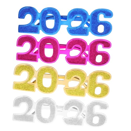 Luxshiny 4 Stück 2026 Brillen Abschlussbrillen Glitzer Zahlen Kunststoffbrillen Für Erwachsene Geburtstagsparty Gastgeschenke Frohes Neues Jahr Urlaubskostüm Foto Requisite von Luxshiny