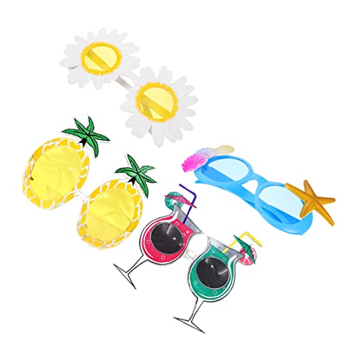 Luxshiny 4 Stück Hawaii Themen Sonnenbrillen für Partys Dekorationsbrillen mit Ananas Seestern und Cocktail Spaßige Accessoires für Strand und Sommerfeiern von Luxshiny