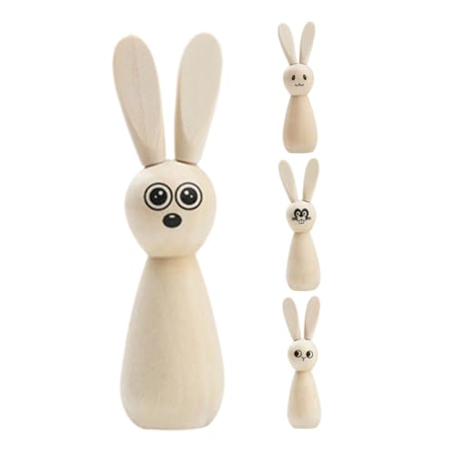 Luxshiny 4 Stück Kaninchen-verzierung Ostern DIY Handwerk Hase Aus Holz Peg-Puppen Puppen Aus Holz Unbemaltte Hasenpuppen Holzhasenfigur Holzpflock-Kaninchen Hölzern von Luxshiny