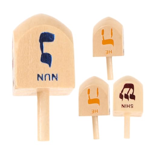 Luxshiny 4 Stücke Kreiselspielzeug aus Holz Kreisel drinnen Spinnen Dreidel-Spiel Chanukka-Dekorationen von Luxshiny