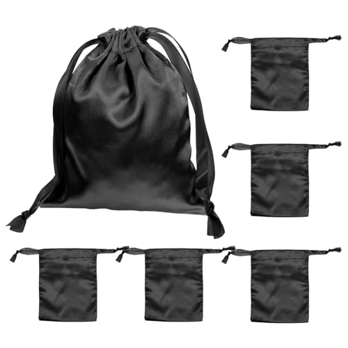 Luxshiny 5 Stück Teiliges Tragetaschen für Schmuck und Kosmetik Faltbare Kordelzugbeutel für Reise Durchsichtige Aufbewahrungstaschen Schwarz von Luxshiny