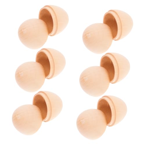 Luxshiny 6 Stück Bemalte Eier Unlackierte Holz Bastel Eier Befüllbare Eier Bauernhaus Ostereier Ostern DIY Bastelarbeiten Unlackierte Eier Unbemalte Holzeier Dekorative Eier von Luxshiny