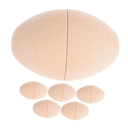 Luxshiny 6 Stück Holz Ostereier Unbehandelt Bastelbedarf für Dekorieren Diy Kunstprojekte Leere Hohle Eier für Ostern Kreative und Partydekorationen von Luxshiny