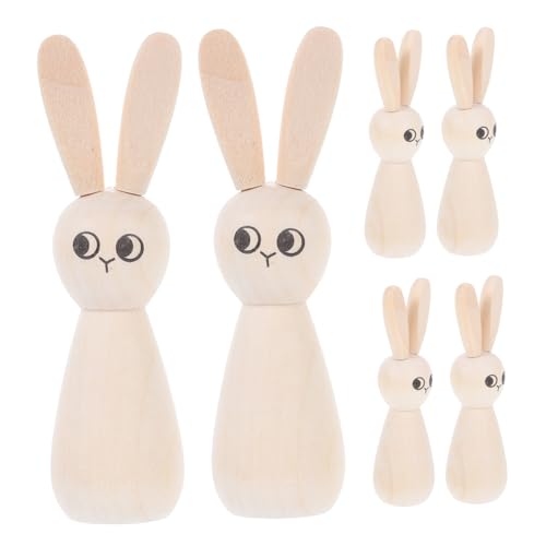 Luxshiny 6 Stück Osterhasenpuppe Osterhase Aus Holz DIY Holzkaninchen Ornament Hasenpuppen Schmuck Dekorativer Hase Osterbastelbedarf Hölzerne Osterhasen Unbemalte Osterornamente von Luxshiny