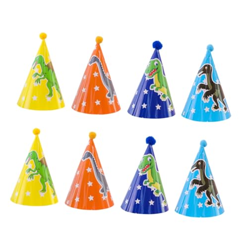 Luxshiny 8 Stück Teiliges Dinosaurier Druck Papier Hut für Kindergeburtstagsfeiern Bunte Partyhüte im Stil für Geburtstagsfeiern Shower und Kostümpartys Zufällige Farbe von Luxshiny
